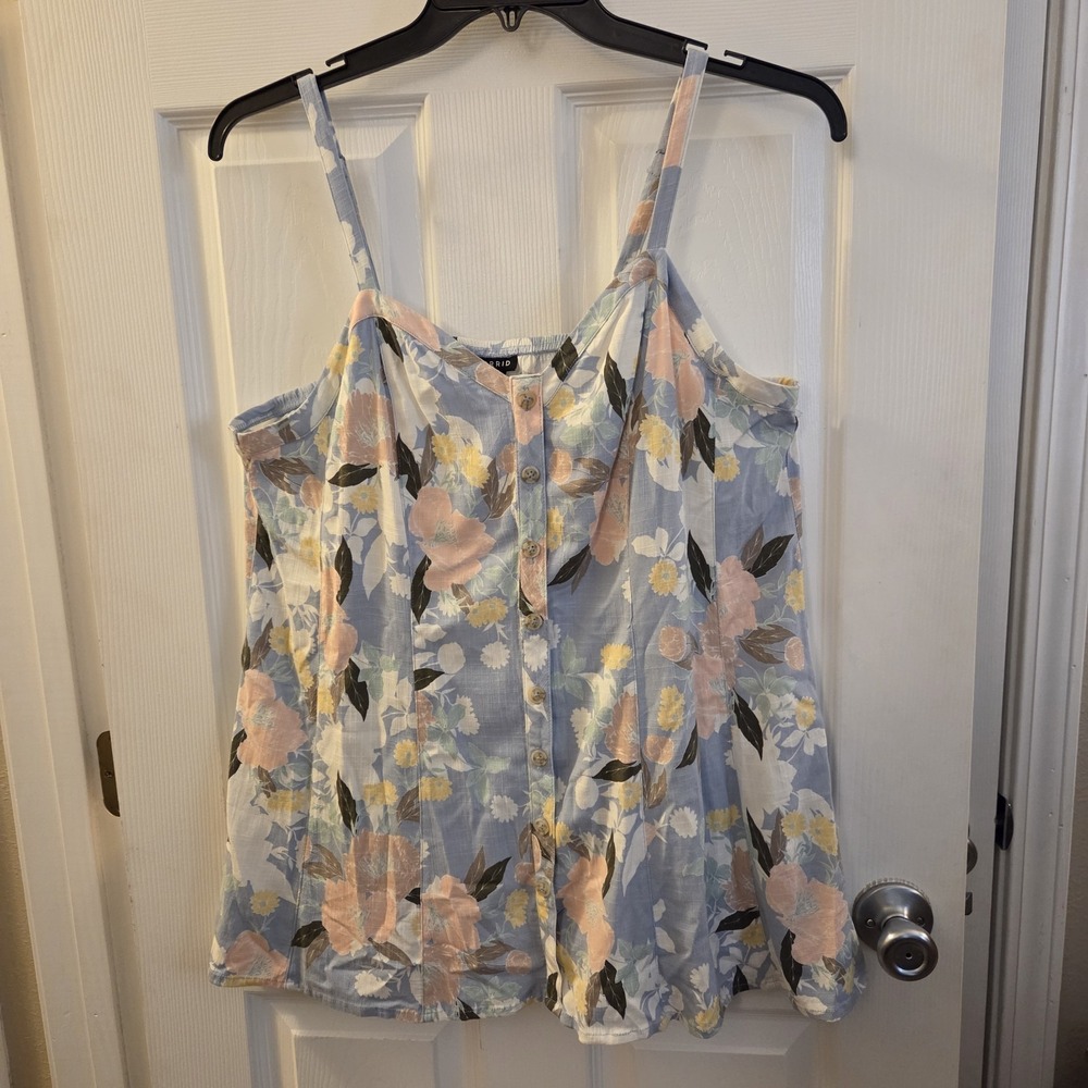 Torrid sz 1 blue floral tunic tank blouse rayon/spandex boho casual garden